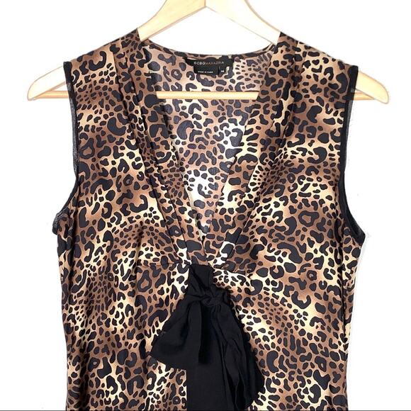 BCBGMaxazria 100% silk animal print sleeveless knee length shift dress size XS - Picture 2 of 7